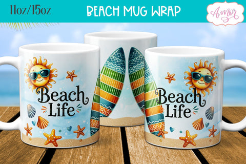 Beach Life Mug Wrap for Sublimation Sublimation Amorclipart 