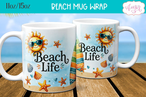 Beach Life Mug Wrap for Sublimation Sublimation Amorclipart 