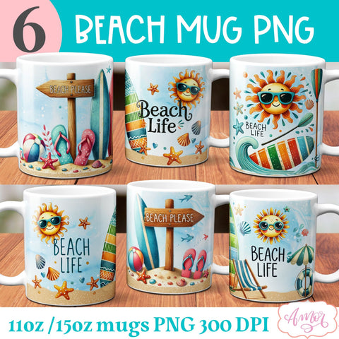 Beach Life Mug Wrap for Sublimation Sublimation Amorclipart 