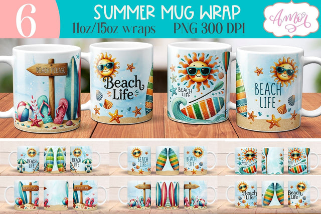 Beach Life Mug Wrap for Sublimation Sublimation Amorclipart 