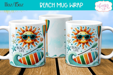 Beach Life Mug Wrap for Sublimation Sublimation Amorclipart 