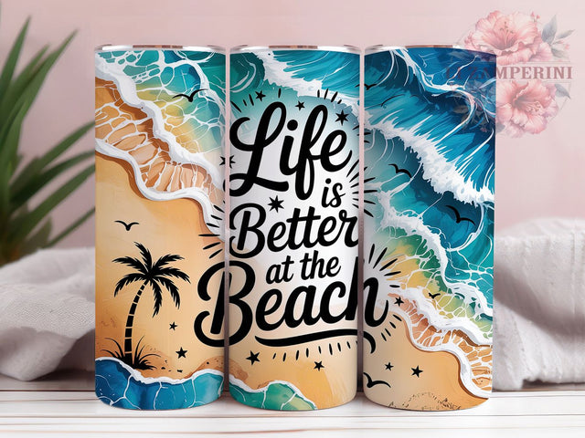 Beach Life Summer Quote Ocean 20oz Tumbler Wrap, Life Is Better, Beach Quote, Summer Vibes, Ocean Theme, 20oz Tumbler Wrap, Sublimation PNG Sublimation Li Zamperini 