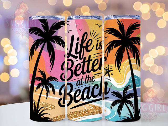 Beach Life Summer Vibes Ocean Lover Tumbler, Summer Vibes PNG, Life At The Beach Design, 20oz Sublimation Wrap, Ocean Lover Gift, Coastal Tumbler Design, Tropical Cup Wrap Sublimation SvggirlplusArt 
