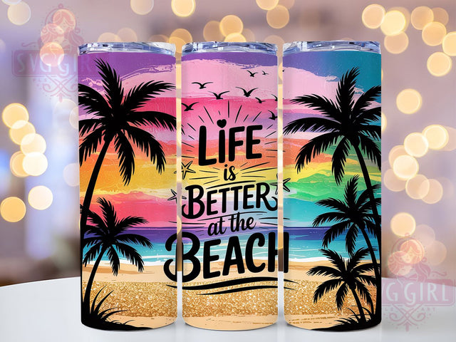 Beach Life Summer Vibes Ocean Lover Tumbler, Summer Vibes PNG, Life At The Beach Design, 20oz Sublimation Wrap, Ocean Lover Gift, Coastal Tumbler Design, Tropical Cup Wrap Sublimation SvggirlplusArt 