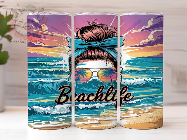 Beach Life Sunset Tumbler Wrap, Beach Life Design, 20oz Sublimation Wrap, Beach Vibes Tumbler, Summer Sunset Drinkware, Coastal Living Tumbler, Tropical Beach Cup Sublimation Lara' s Designs 