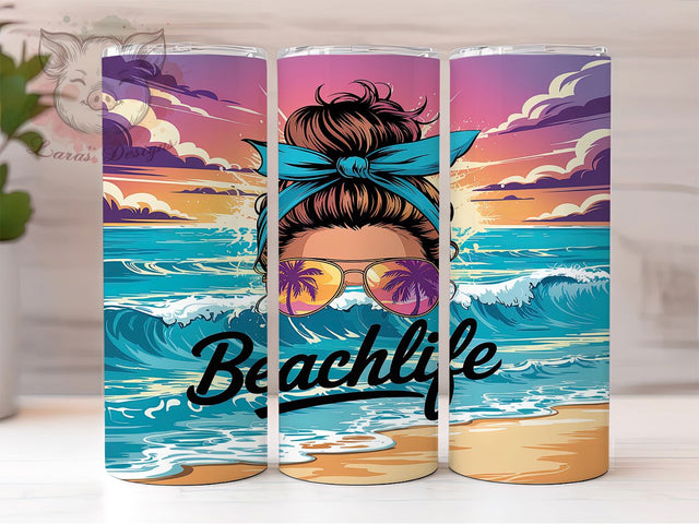 Beach Life Sunset Tumbler Wrap, Beach Life Design, 20oz Sublimation Wrap, Beach Vibes Tumbler, Summer Sunset Drinkware, Coastal Living Tumbler, Tropical Beach Cup Sublimation Lara' s Designs 