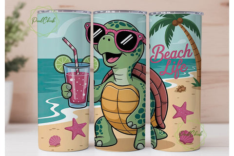 Beach Life Turtle 20oz Tumbler Wrap Sublimation PixelChick 