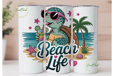 Beach Life Turtle 20oz Tumbler Wrap Sublimation PixelChick 