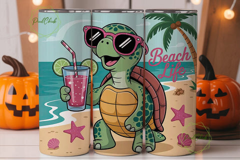 Beach Life Turtle 20oz Tumbler Wrap Sublimation PixelChick 