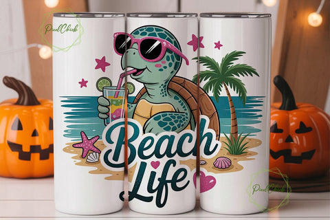 Beach Life Turtle 20oz Tumbler Wrap Sublimation PixelChick 