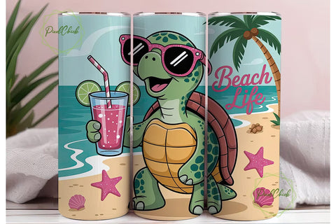 Beach Life Turtle 20oz Tumbler Wrap Sublimation PixelChick 