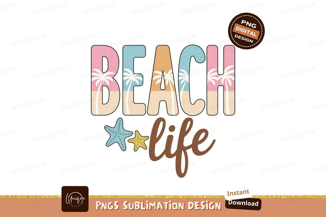 Beach life with palm trees and starfish image Sublimation Designangry 