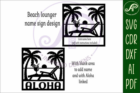 Beach lounger name wall art sign or card SVG APInspireddesigns 