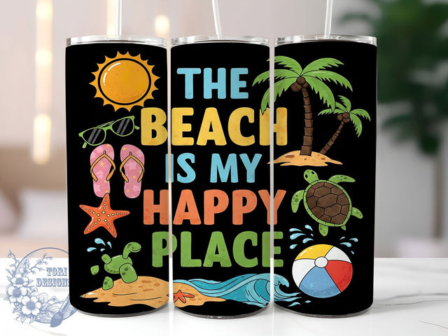 Beach Lover Ocean Sunset Tumbler, Happy Place Wrap, 20oz Sublimation Wrap, Ocean Sunset Cup, Coastal Vacation Design, Tropical Vibes Tumbler, Summer Aesthetic Art Sublimation ToriDesigns 