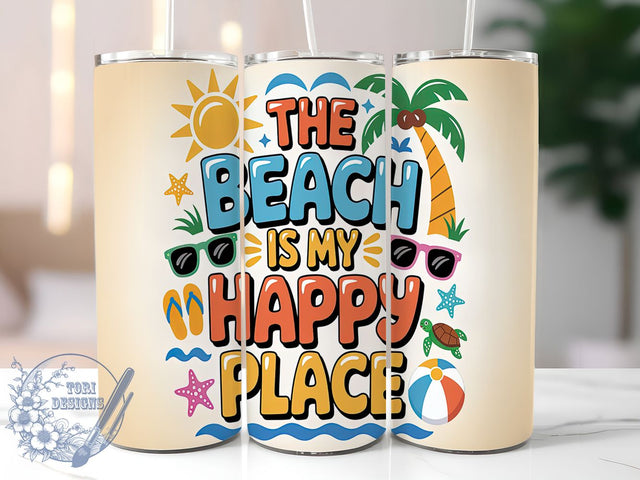 Beach Lover Ocean Sunset Tumbler, Happy Place Wrap, 20oz Sublimation Wrap, Ocean Sunset Cup, Coastal Vacation Design, Tropical Vibes Tumbler, Summer Aesthetic Art Sublimation ToriDesigns 