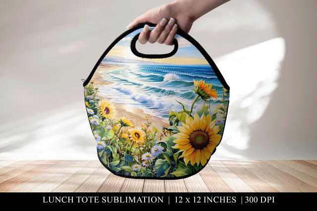 Beach Lunch Bag Sublimation Design, Sunflower Lunch Tote PNG Sublimation BijouBay 