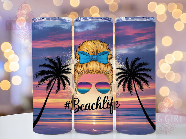 Beach Mom Messy Bun Tumbler Wrap, Beach Mom Gift, Summer Hair Design, Messy Bun Life, Beach Girl Gift, Mom Life Summer, Blonde Beach Vibes Sublimation SvggirlplusArt 