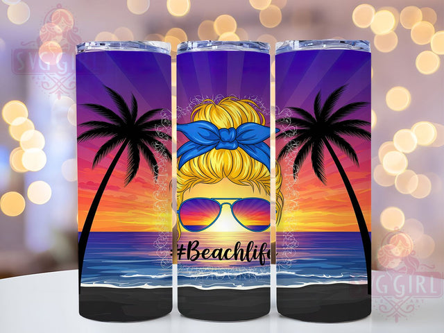 Beach Mom Messy Bun Tumbler Wrap, Beach Mom Gift, Summer Hair Design, Messy Bun Life, Beach Girl Gift, Mom Life Summer, Blonde Beach Vibes Sublimation SvggirlplusArt 
