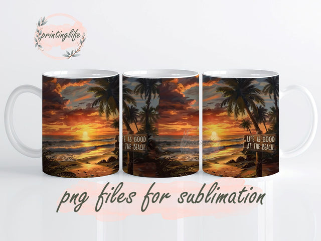 Beach Mug Wrap Design, Instant Digital Design Download Mug Wrap Design, Mug Design PNG Sublimation PrintingLife 