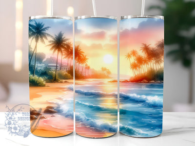 Beach Ocean 20 oz Skinny Tumbler Sublimation Design, Beach Tumbler Png, Straight & Tapered Tumbler Wrap, Instant Digital Download Sublimation ToriDesigns 