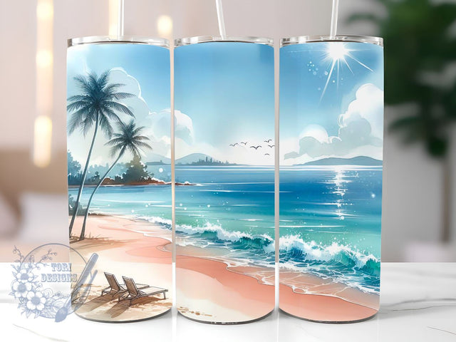 Beach Ocean 20 oz Skinny Tumbler Sublimation Design, Beach Tumbler Png, Straight & Tapered Tumbler Wrap, Instant Digital Download Sublimation ToriDesigns 