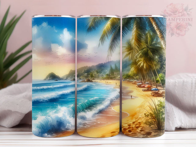 Beach Ocean Palm Trees 20oz Skinny Tumbler, Ocean Tumbler Wrap PNG, Straight & Tapered Tumbler Wrap, Instant Digital Download Sublimation Li Zamperini 