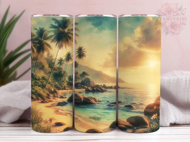 Beach Ocean Palm Trees 20oz Skinny Tumbler, Ocean Tumbler Wrap PNG, Straight & Tapered Tumbler Wrap, Instant Digital Download Sublimation Li Zamperini 