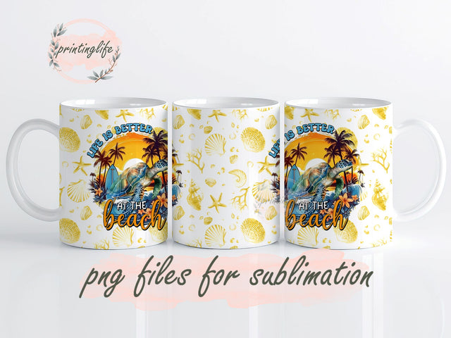 Beach Ocean Sea Turtle Mug Wrap Design, Instant Digital Design Download Mug Wrap Design, Mug Design PNG Sublimation PrintingLife 
