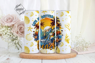 Beach Ocean Sea Turtle Tumbler Wrap 20 oz Skinny Tumbler Sublimation Design Digital Download PNG Instant DIGITAL ONLY, Life is Better Sublimation sassyprint 