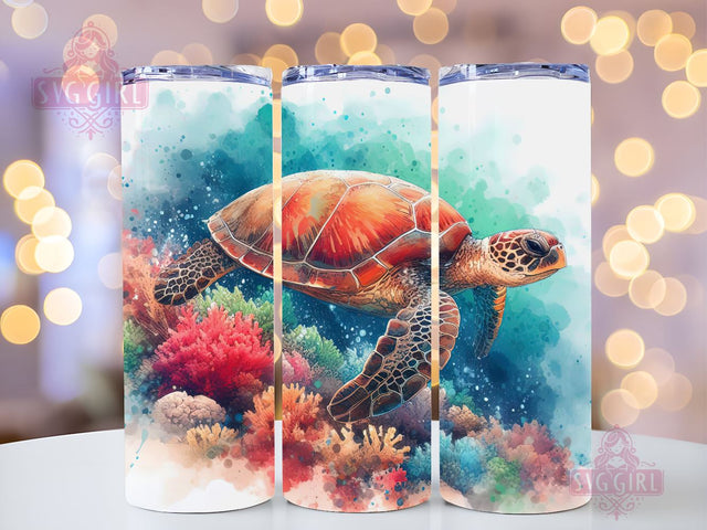 Beach Ocean Sea Turtle Tumbler Wrap 20 oz Skinny Tumbler Sublimation Design Digital Download PNG Sublimation SvggirlplusArt 