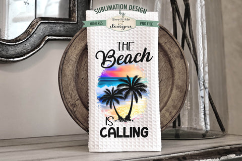 Beach Palm Trees Sublimation Design for Kitchen Towels - Meet Me At The Beach - The Beach Is Calling Sublimation Ewe-N-Me Designs 
