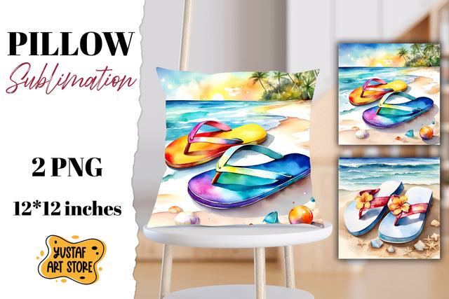 Beach pillow sublimation. 2 summer pillow design Sublimation Yustaf Art Store 