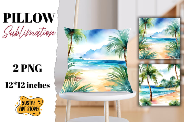 Beach pillow sublimation. 2 summer pillow design Sublimation Yustaf Art Store 