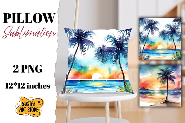 Beach pillow sublimation. 2 summer pillow design Sublimation Yustaf Art Store 