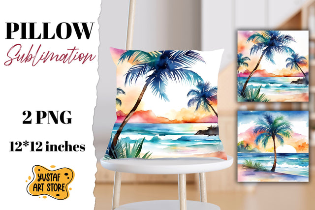 Beach pillow sublimation. 2 summer pillow design Sublimation Yustaf Art Store 