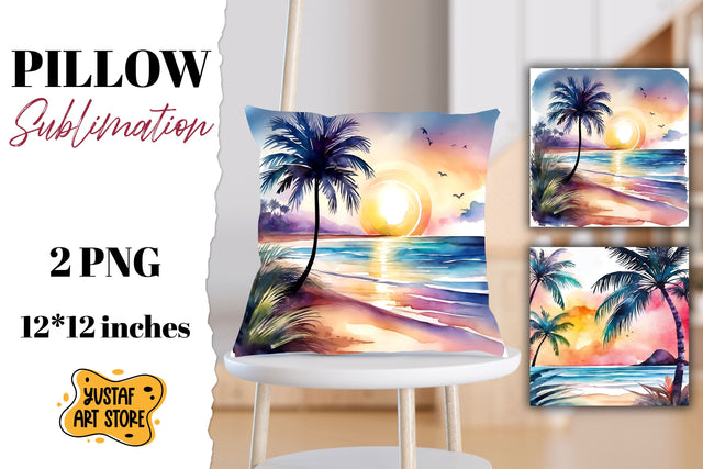 Beach pillow sublimation. 2 summer pillow design Sublimation Yustaf Art Store 