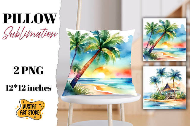 Beach pillow sublimation. 2 summer pillow design Sublimation Yustaf Art Store 