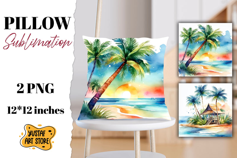 Beach pillow sublimation. 2 summer pillow design Sublimation Yustaf Art Store 