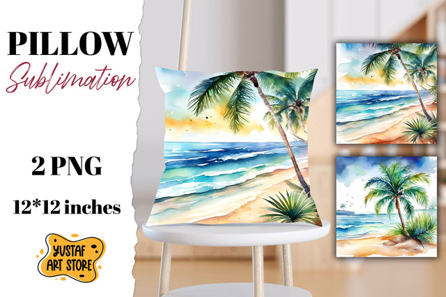 Beach pillow sublimation. 2 summer pillow design Sublimation Yustaf Art Store 