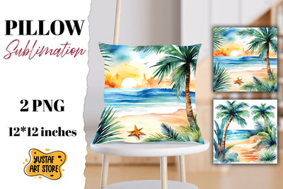 Beach pillow sublimation. 2 summer pillow design Sublimation Yustaf Art Store 