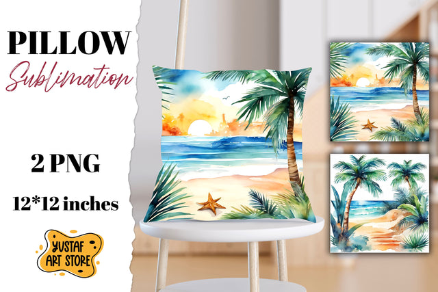 Beach pillow sublimation. 2 summer pillow design Sublimation Yustaf Art Store 