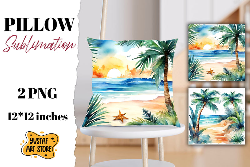 Beach pillow sublimation. 2 summer pillow design Sublimation Yustaf Art Store 