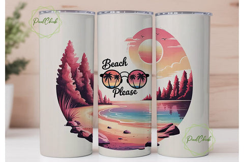 Beach Please 20oz Tumbler Wrap Sublimation PixelChick 