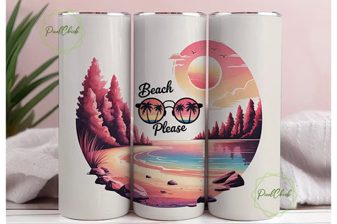 Beach Please 20oz Tumbler Wrap Sublimation PixelChick 