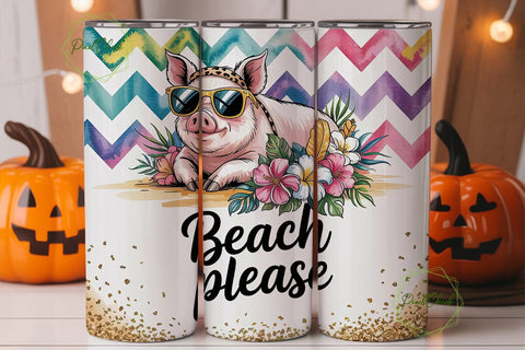 Beach Please Pig 20oz Tumbler Wrap Sublimation PixelChick 