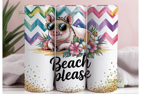 Beach Please Pig 20oz Tumbler Wrap Sublimation PixelChick 