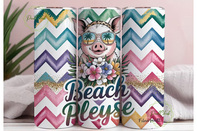 Beach Please Pig 20oz Tumbler Wrap Sublimation PixelChick 
