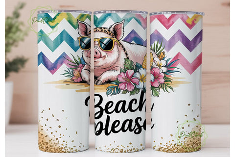 Beach Please Pig 20oz Tumbler Wrap Sublimation PixelChick 