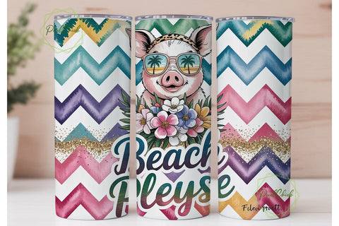 Beach Please Pig 20oz Tumbler Wrap Sublimation PixelChick 