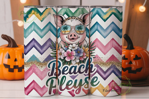 Beach Please Pig 20oz Tumbler Wrap Sublimation PixelChick 
